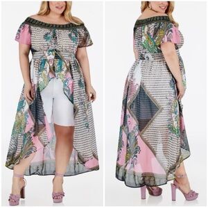🆕 Ashley Stewart Off-the-Shoulder Smocked Paisley Duster